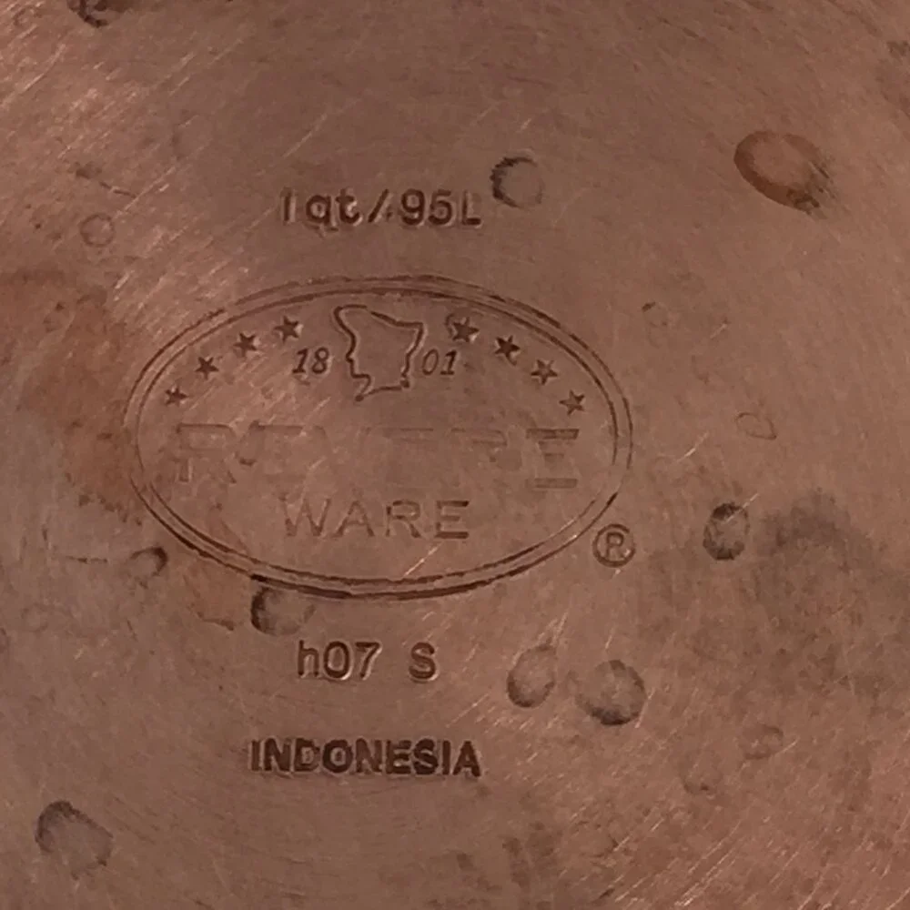 Vtg Revere Ware 1 Qt/95L‎ Sauce Pan w/Lid Indonesia Double Ring Copper Stainless